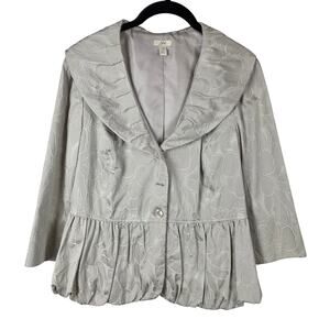 J Jill Gray Floral Jacquard Peplum Jacket 12 Shawl Collar 3/4 Sleeve